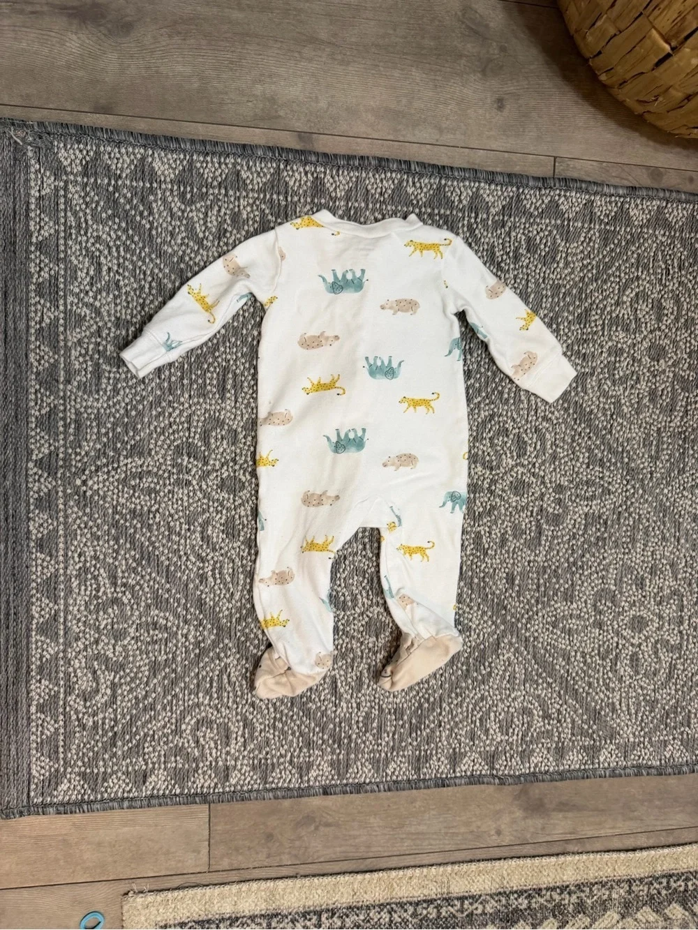 Carter's White Footed Animal Print Zip Pajamas 6 Months Baby Boy